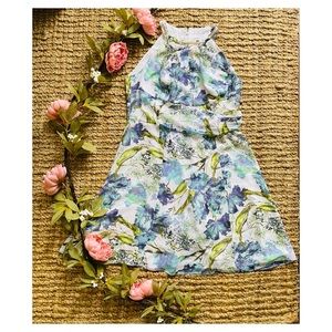 16w Lovely by Adrianna Papell floral print dress lime green purple blue